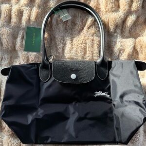 NWT Longchamp Le Pliage Nylon Bag Tote NEW BLACK  70th anniversary, medium